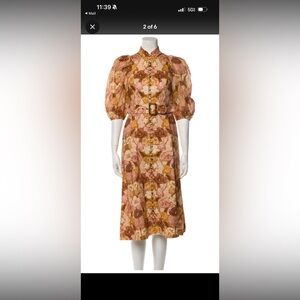 Zimmermann orange and Brown Floral Long Sleeve Dress